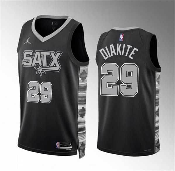 Men%27s San Antonio Spurs #29 Mamadi Diakite Black Statement Edition Stitched Basketball Jersey Dzhi